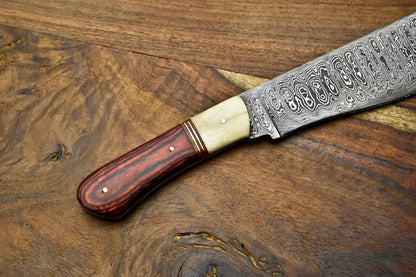 Custom Handmade Damascus Chef Knife – Full Tang Forged Blade with Wood Handle – Kitchen & Outdoor Sport Use