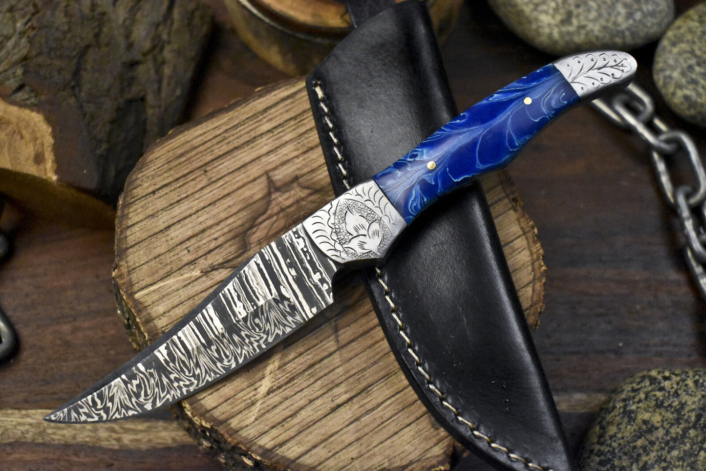9.5" Hand Forged Skinner Knife Twist Damascus Micarta Handle with Sheath