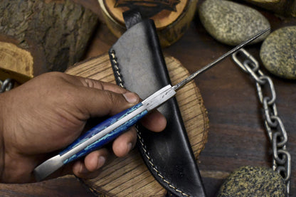 9.5" Hand Forged Skinner Knife Twist Damascus Micarta Handle with Sheath