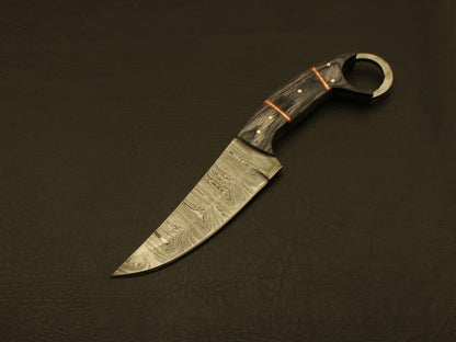 Damascus Steel Bowie Knife with Pakka Wood and Stag Handle 8 Inch