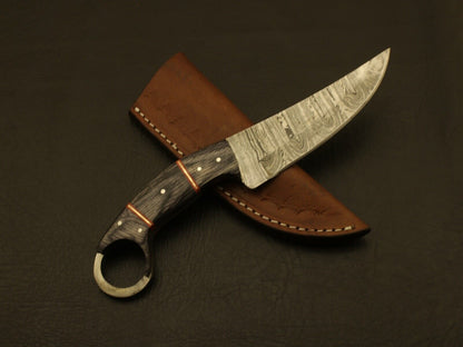 Damascus Steel Bowie Knife with Pakka Wood and Stag Handle 8 Inch