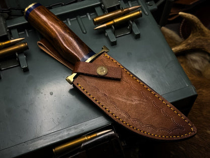Heritage Forge Handmade Damascus Bowie Knife with Twist Hard Wood Handle and Sheath