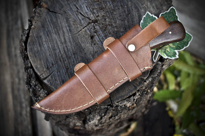 8.5" Twist Damascus Skinner Knife with Hard Wood Handle – Custom Handmade Outdoor Fixed Blade