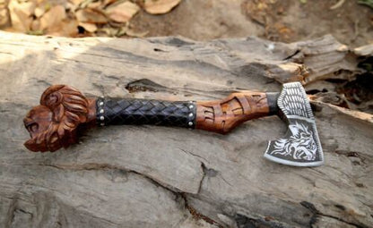 Custom Handmade Forged Carbon Steel Axe – Viking Tactical Hatchet Tomahawk with Cold Steel Axe Head Cane