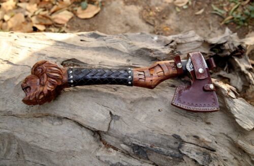 Custom Handmade Forged Carbon Steel Axe – Viking Tactical Hatchet Tomahawk with Cold Steel Axe Head Cane