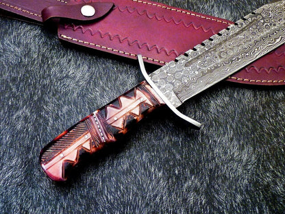 Heritage Forge 16" Handmade Damascus Steel Hunting Knife Camel Bone Handle