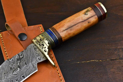 13.5" Handmade Damascus Steel Bowie Knife – Camel Bone Handle
