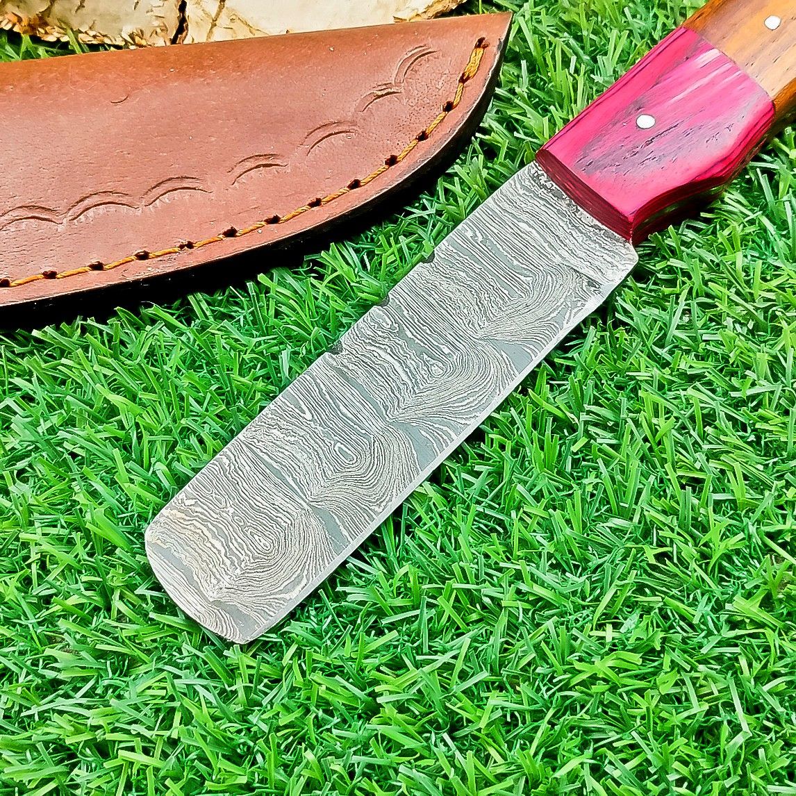Custom Handmade Damascus Steel Bull Cutter Knife 8" Full Tang Custom Bull Cutter Knife With Wood Handle