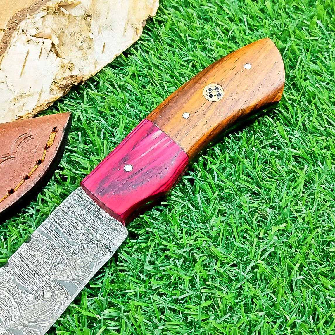 Custom Handmade Damascus Steel Bull Cutter Knife 8" Full Tang Custom Bull Cutter Knife With Wood Handle