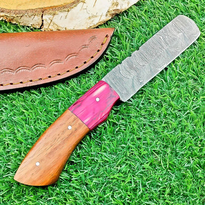 Custom Handmade Damascus Steel Bull Cutter Knife 8" Full Tang Custom Bull Cutter Knife With Wood Handle