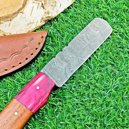 Custom Handmade Damascus Steel Bull Cutter Knife 8" Full Tang Custom Bull Cutter Knife With Wood Handle