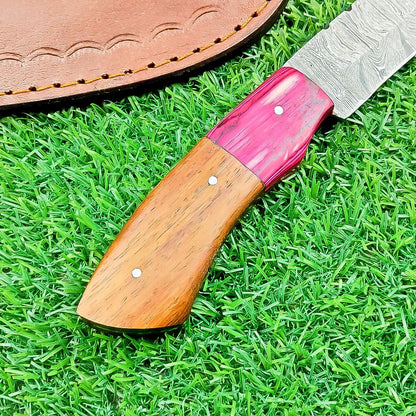 Custom Handmade Damascus Steel Bull Cutter Knife 8" Full Tang Custom Bull Cutter Knife With Wood Handle
