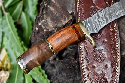 14 Inch Handmade Damascus Steel Bowie Knife with Walnut Wood Handle by Heritage Forge