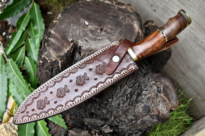 14 Inch Handmade Damascus Steel Bowie Knife with Walnut Wood Handle by Heritage Forge