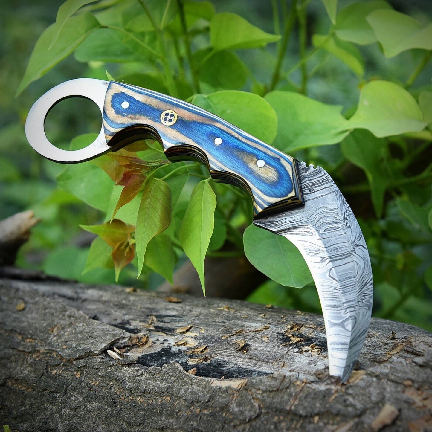 Custom Forged Damascus Karambit Knife Damascus Steel Knife with Wood Handle