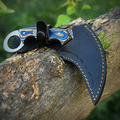 Custom Forged Damascus Karambit Knife Damascus Steel Knife with Wood Handle