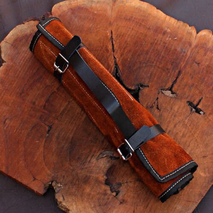 5PCS Handmade Damascus Steel Kitchen Knife Set w/ Leather Bag | Heritage Forge