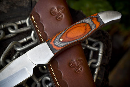 9.5" Handmade Skinner Knife | ATS-34 Steel Blade | Hardwood Handle & Steel Bolster | Hunting & Outdoor
