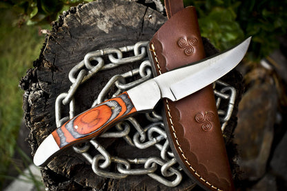 9.5" Handmade Skinner Knife | ATS-34 Steel Blade | Hardwood Handle & Steel Bolster | Hunting & Outdoor