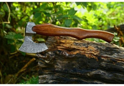 Custom Handmade Forged Damascus Steel Tomahawk Hatchet Axe | Integral Design with Leather Sheath – Camping, Hunting & Tactical Damascus Axe