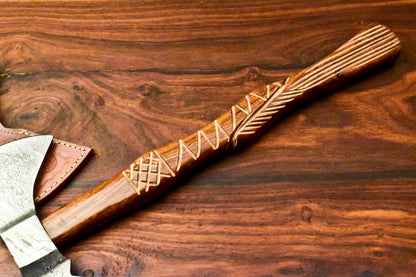 Hand Forged Damascus Steel Viking Tomahawk Axe with Rosewood Handle