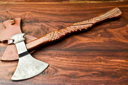 Hand Forged Damascus Steel Viking Tomahawk Axe with Rosewood Handle