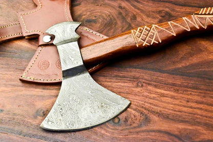 Hand Forged Damascus Steel Viking Tomahawk Axe with Rosewood Handle