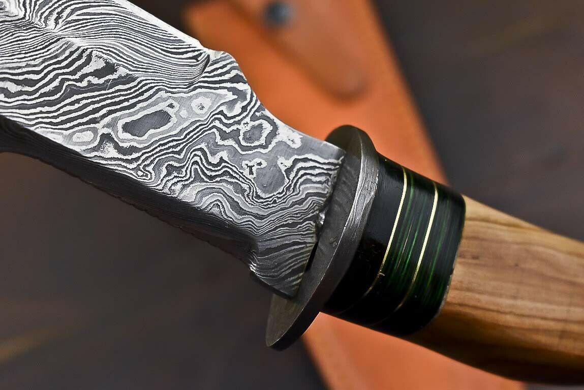 13.5" Damascus Steel Bowie Knife with Olive Wood Handle Fisher Hunter Blade