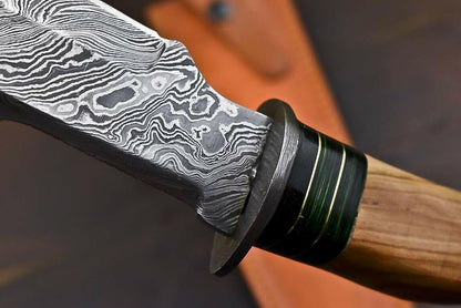 13.5" Damascus Steel Bowie Knife with Olive Wood Handle Fisher Hunter Blade