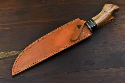 13.5" Damascus Steel Bowie Knife with Olive Wood Handle Fisher Hunter Blade