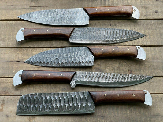 EVEREST 5-Piece Handmade Damascus Chef Knife Set – Japanese Style Kitchen & Meat Knives