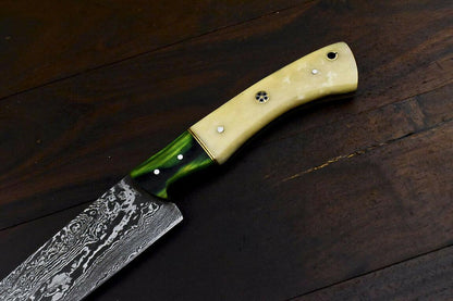 Custom Handmade 13" Damascus Steel Hunting & Professional Chef Knife with Camel Bone Handle