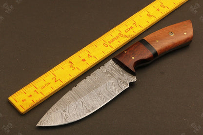 9" Hand Forged Twist Damascus Steel Bowie Bowie Knife | Wood Handle