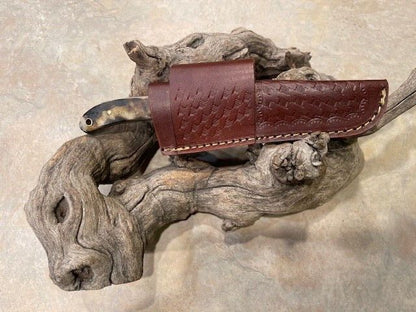 Handmade Damascus Steel Bull Cutter Knife Cowboy Bull Cutter Knife with Rams Horn Handle