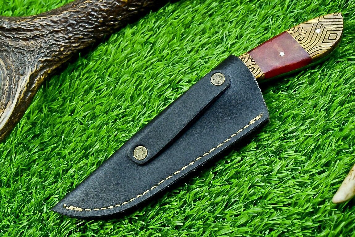 8 Inch Custom Damascus Bowie Hunting Knife with Resin and Wood Handle