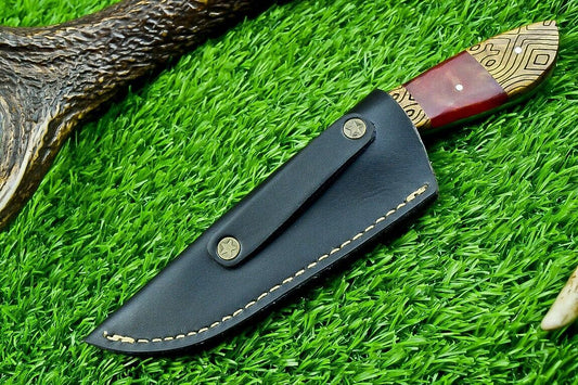 8 Inch Custom Damascus Bowie Hunting Knife with Resin and Wood Handle