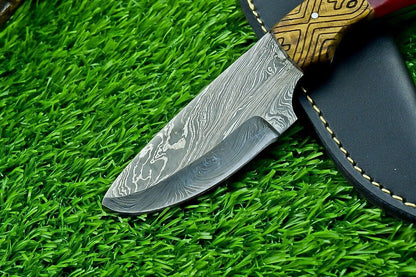 8 Inch Custom Damascus Bowie Hunting Knife with Resin and Wood Handle