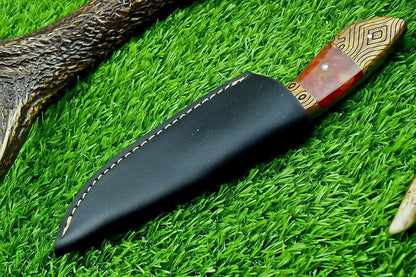 8 Inch Custom Damascus Bowie Hunting Knife with Resin and Wood Handle