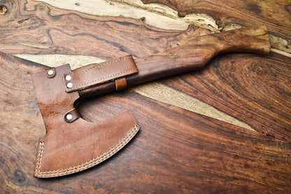 Handmade High Carbon Steel Viking Hatchet Axe | Laser Etched Blade 18"