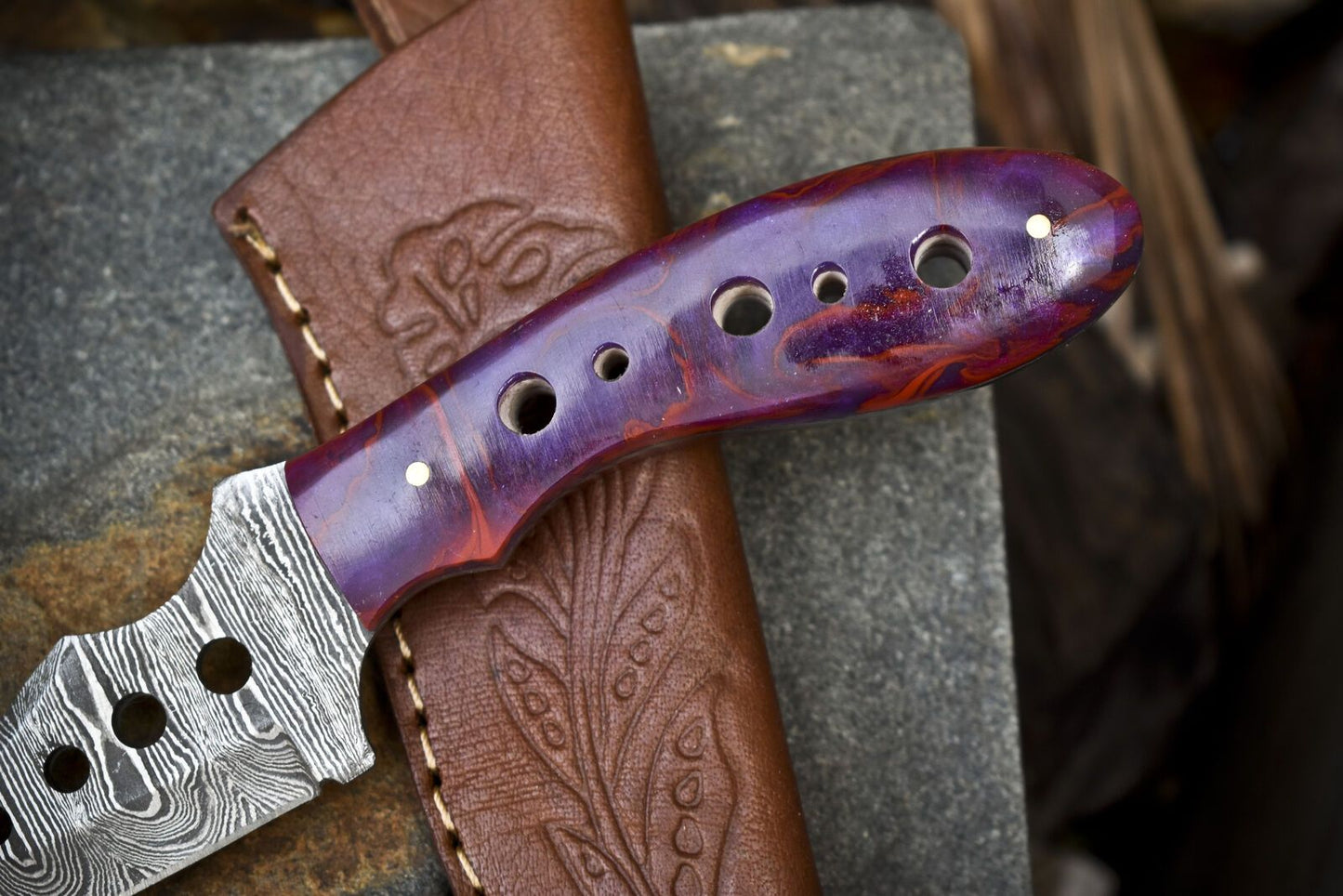 Best Selling Twist Damascus Skinner Knife Micarta Handle Hand Forged EDC Blade