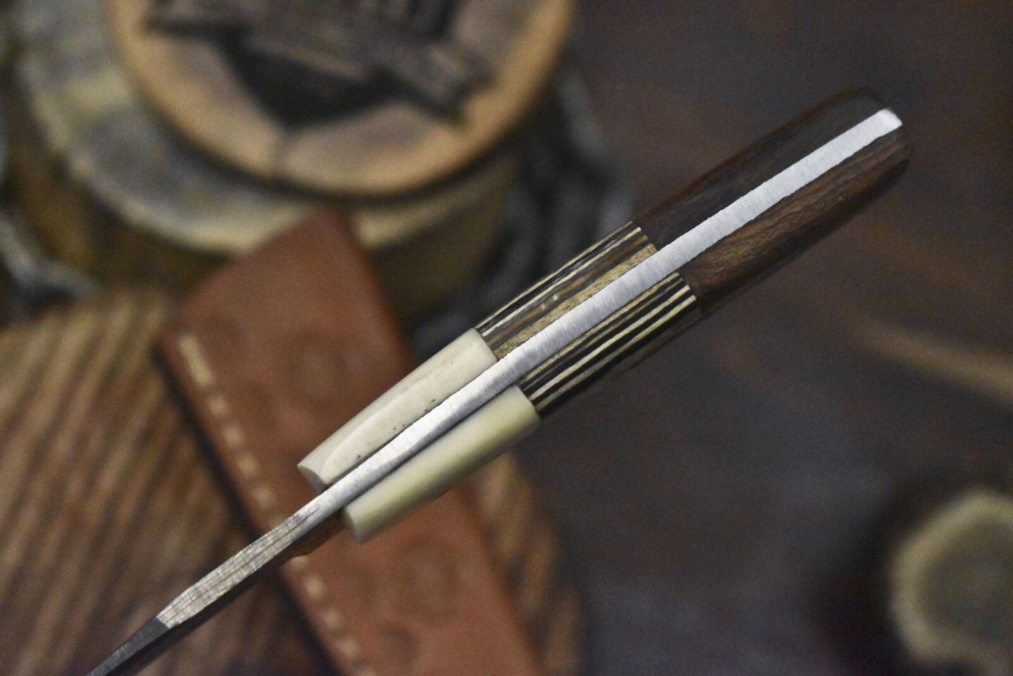 Rain Drop Damascus Skinner Knife Hardwood Handle Custom Hunting Blade