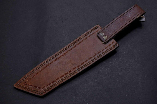 13" Damascus Tracker Bowie Knife with Ram Horn Handle | Handmade Hunting Blade
