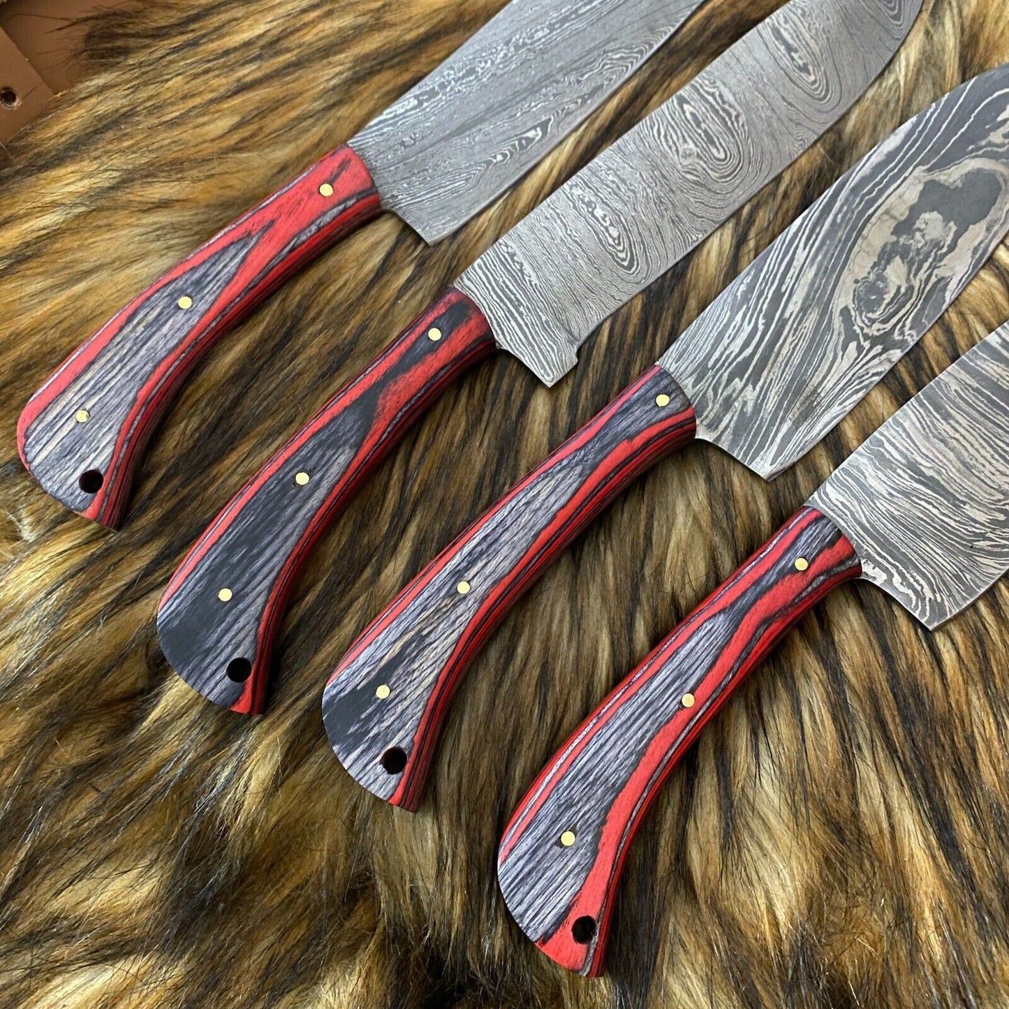 Custom Hand Forged Damascus Steel 4-Piece Kitchen Chef Knife Set with Leather Sheath
