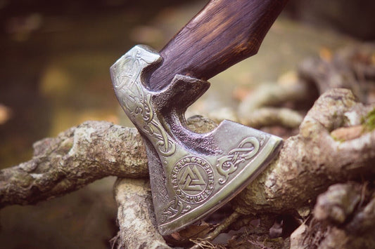 Hand Forged Valhalla Viking Axe Bearded Carbon Steel Battle Ready Axe with Leather Sheath