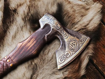 Hand Forged Valhalla Viking Axe Bearded Carbon Steel Battle Ready Axe with Leather Sheath