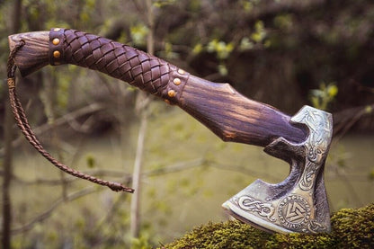 Hand Forged Valhalla Viking Axe Bearded Carbon Steel Battle Ready Axe with Leather Sheath