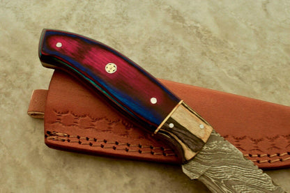 10" Damascus Bowie Knife – Twist Pattern Blade & Full Tang Wood Handle