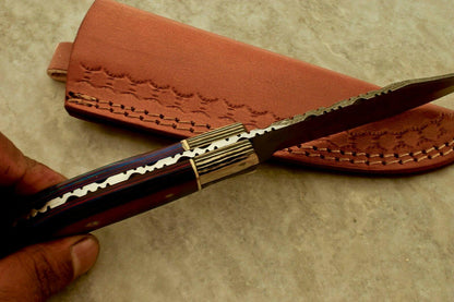 10" Damascus Bowie Knife – Twist Pattern Blade & Full Tang Wood Handle