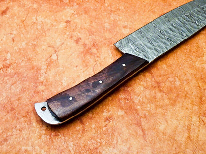 12" Professional Damascus Chef Knife – Handmade Kitchen Knife with Natural Wood Handle