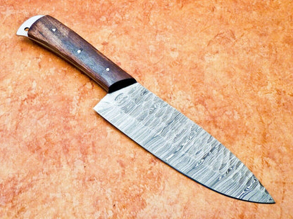 12" Professional Damascus Chef Knife – Handmade Kitchen Knife with Natural Wood Handle